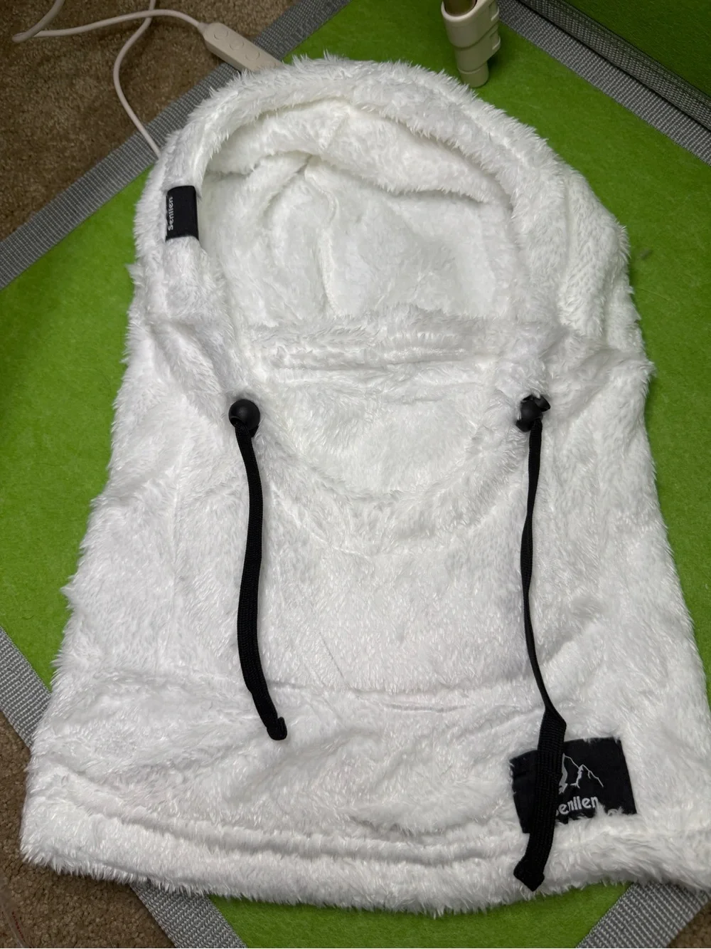 Cozy White Furry ski mask with Drawstrings